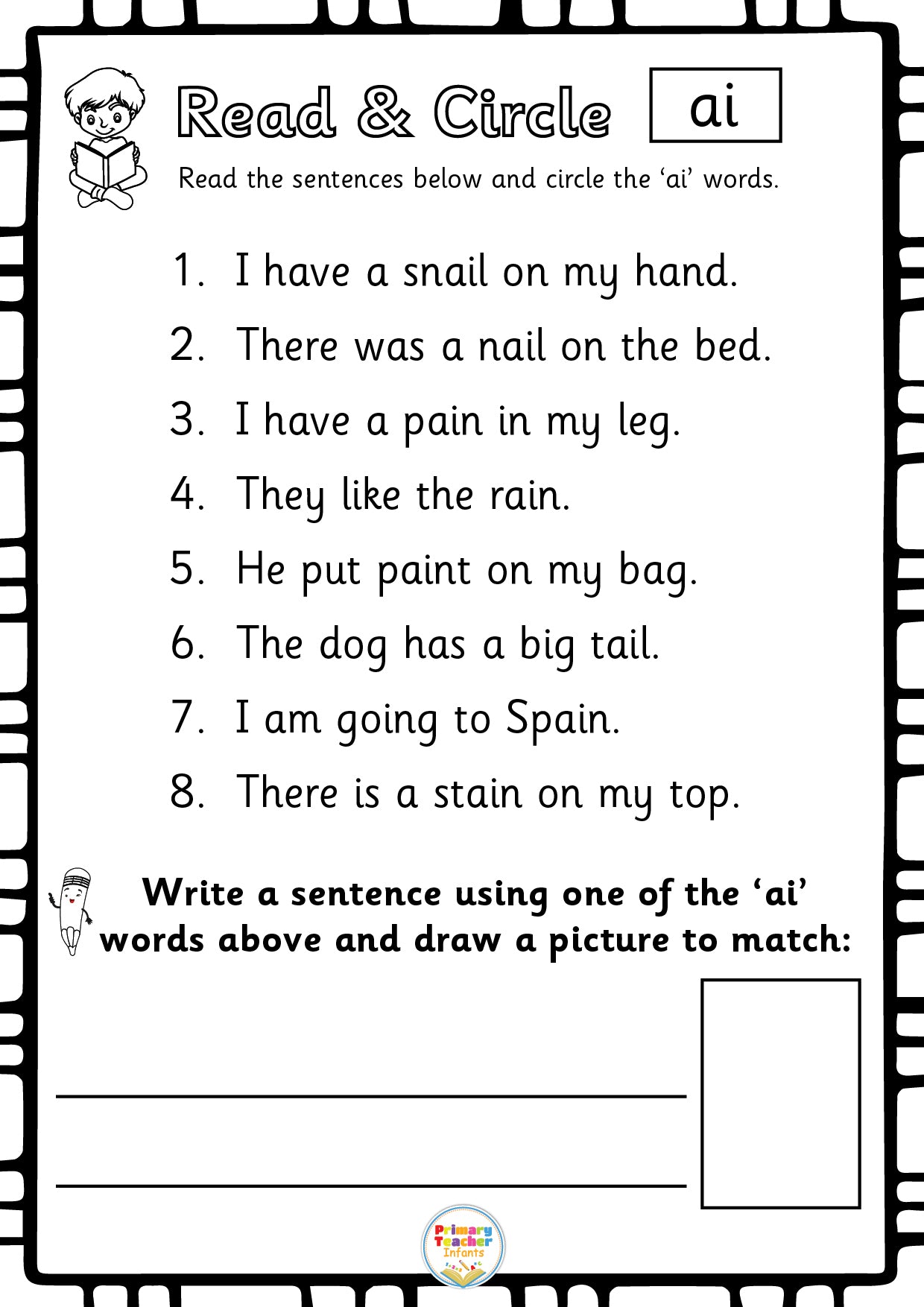 Digraph Sentences Examples Sentences with digraphs - 16 sheets included – Primary Teacher Infants