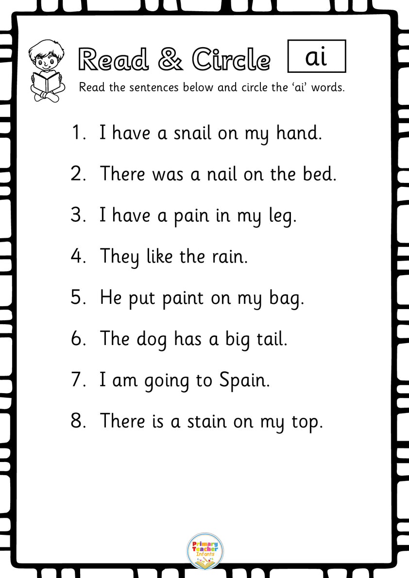 Sentences with digraphs - 16 sheets included – Primary Teacher Infants